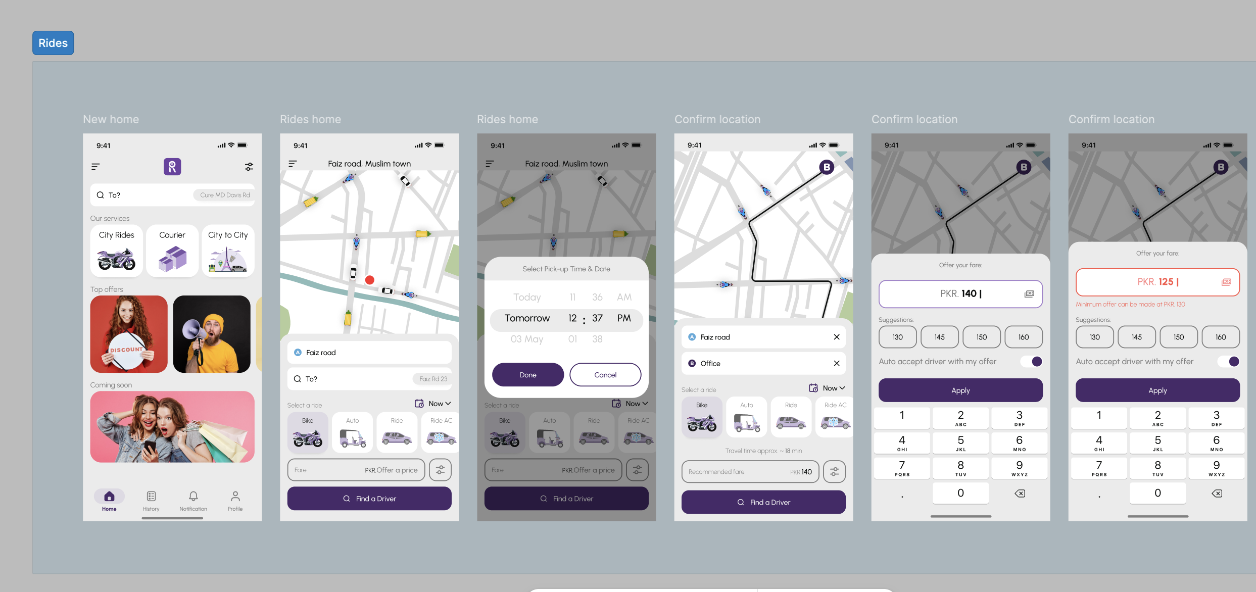 Ride Options — app screens